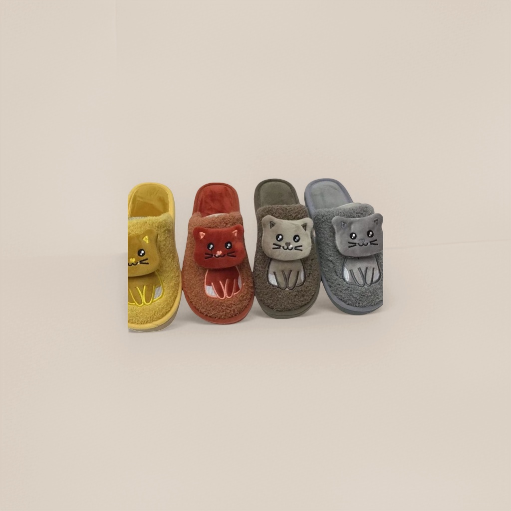 Cute cat-patterned cotton slippers for women, warm and anti-slip plush slippers for home use Specification image
