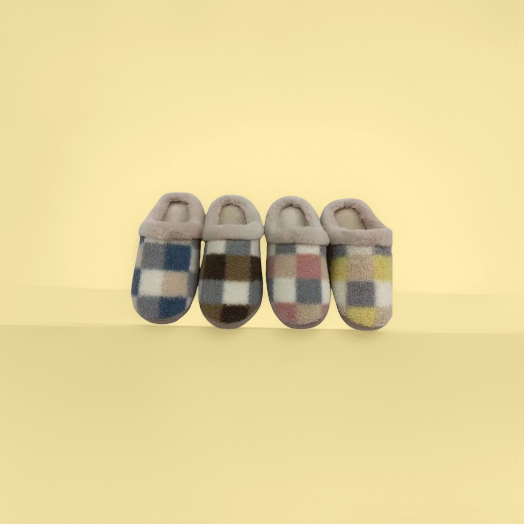 Checked pattern home cotton slippers for both men and women, comfortable and anti-slip indoor slippers