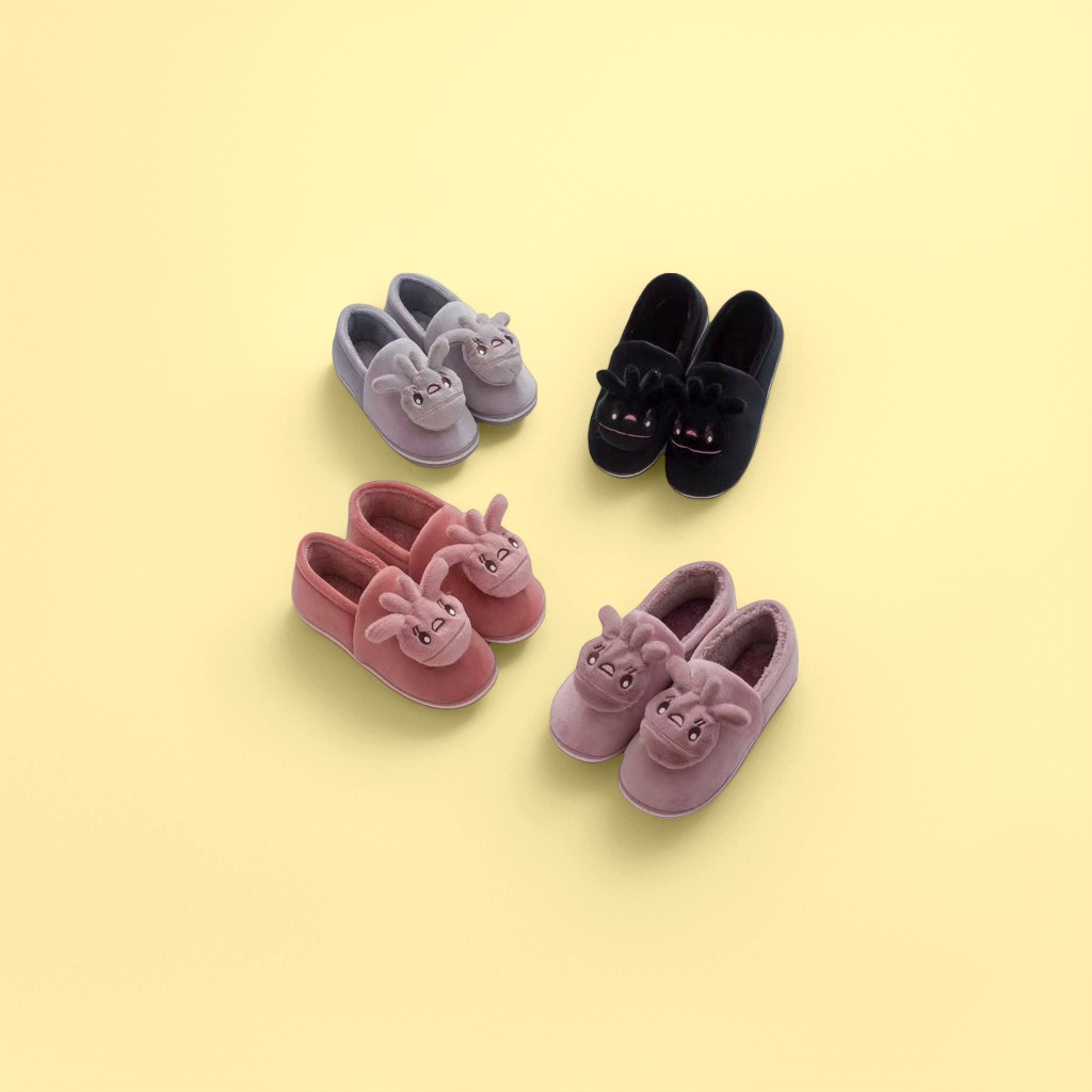 Cute cartoon rabbit-shaped plush slippers for women's home, warm and anti-slip cotton slippers details Picture
