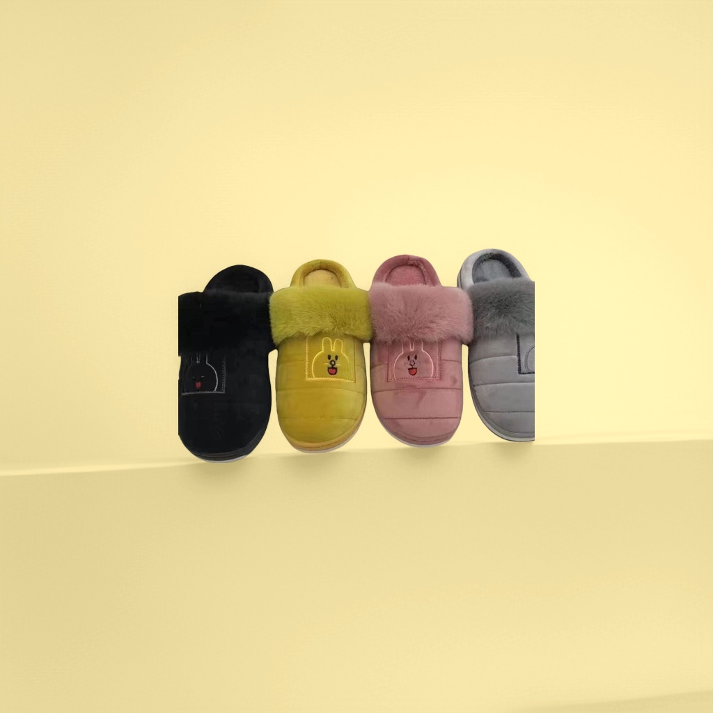 The plush rabbit-patterned home slippers are soft and cute, with cotton wool for warmth and anti-slip