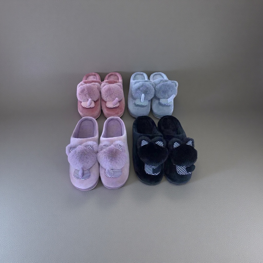 Plush cat-ear slippers for women to keep warm and cute at home. Fluffy indoor cotton slippers Application Scenario