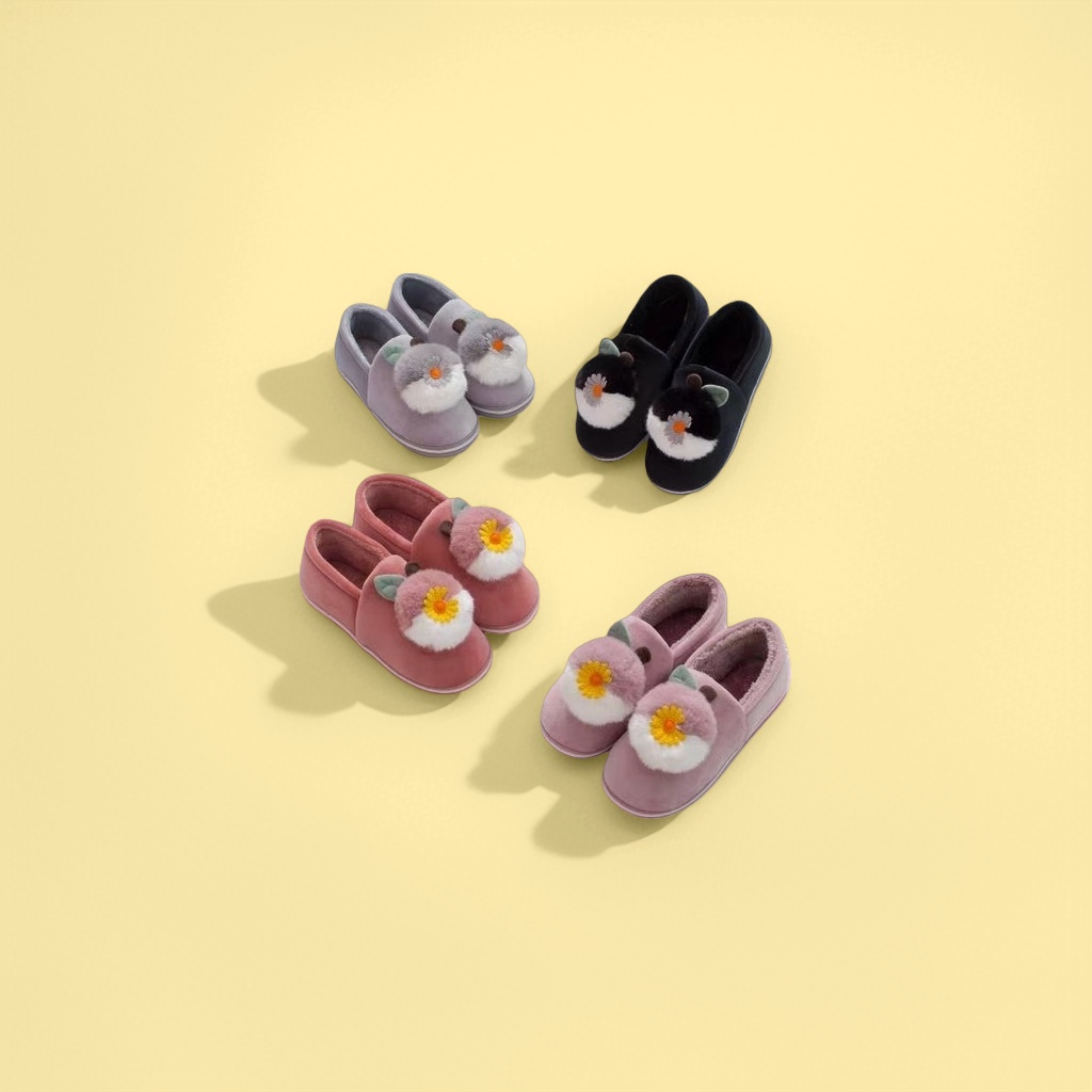 Cute plush slippers for women, home cotton slippers, warm, anti-slip and soft soles