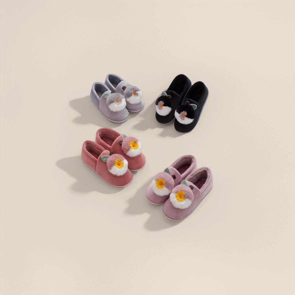 Cute plush slippers for women, home cotton slippers, warm, anti-slip and soft soles Specification image