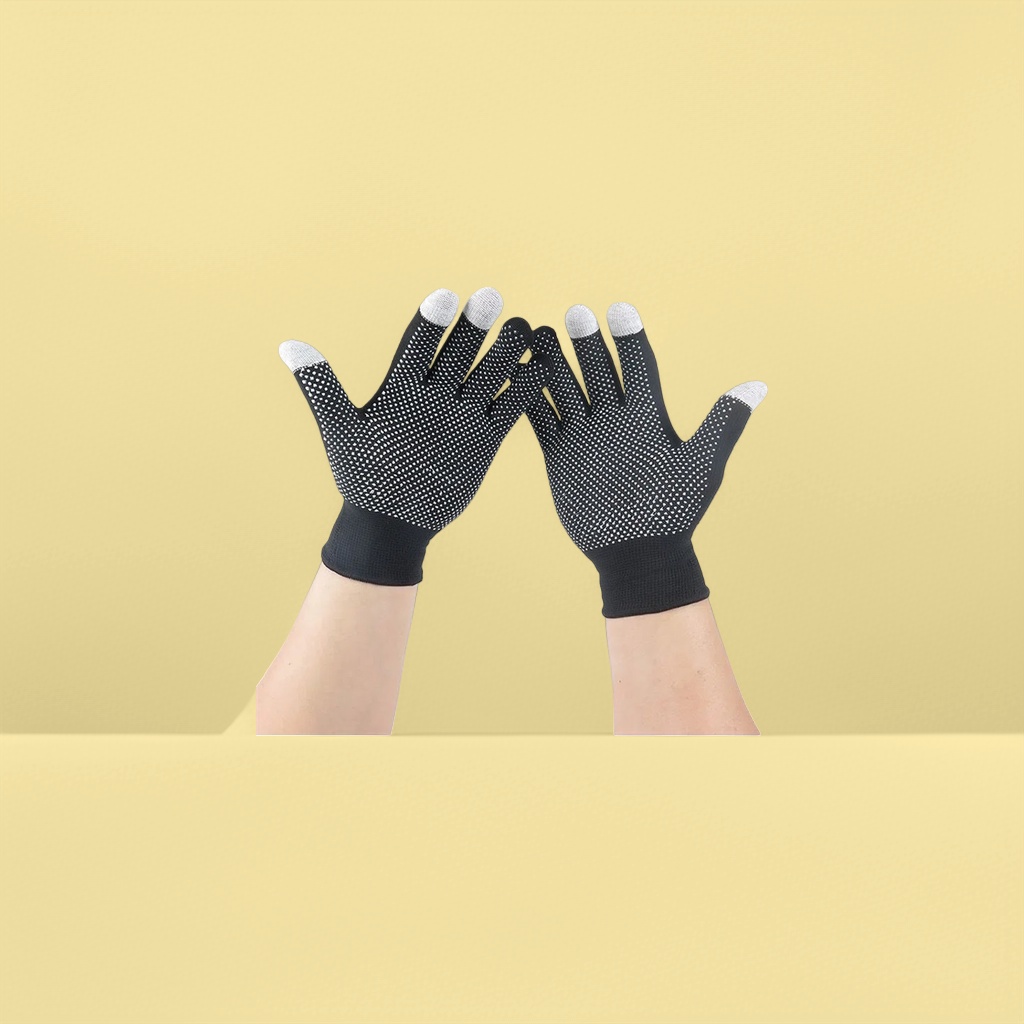 Anti-slip and wear-resistant black dot-patterned gloves, breathable cotton thickened fingertip work gloves for both men and women details Picture
