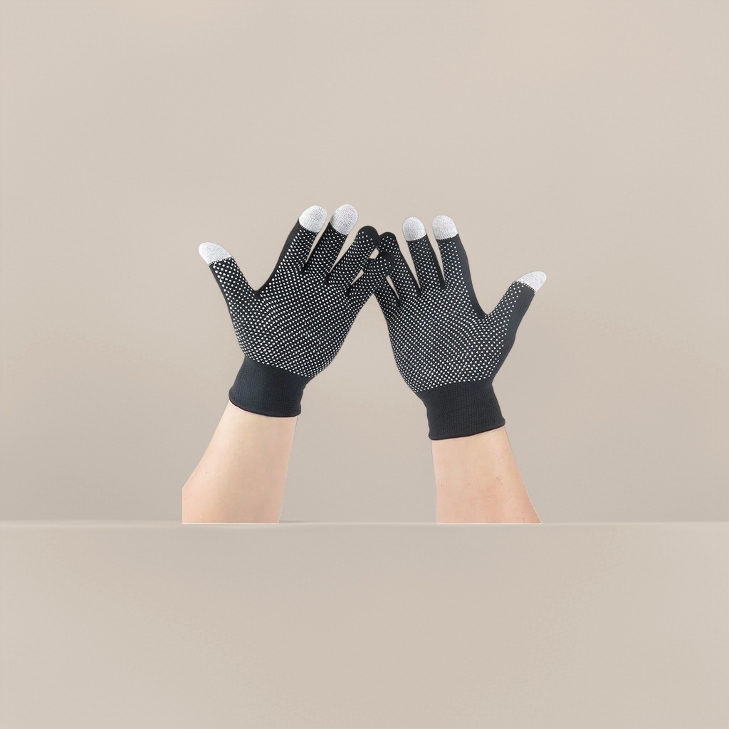 Anti-slip and wear-resistant black dot-patterned gloves, breathable cotton thickened fingertip work gloves for both men and women Specification image