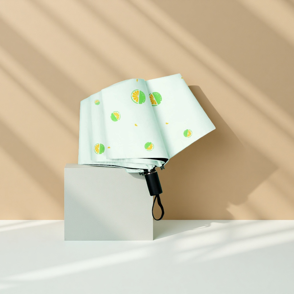 Lemon pattern printed all-weather umbrella, waterproof, sun-proof, lightweight and foldable, suitable for both women and men Specification image