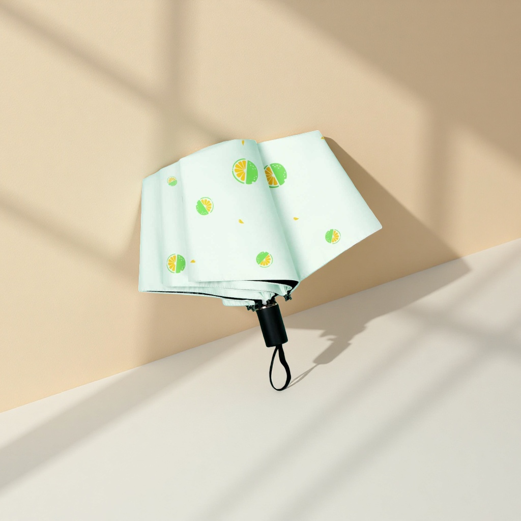Lemon pattern printed all-weather umbrella, waterproof, sun-proof, lightweight and foldable, suitable for both women and men details Picture