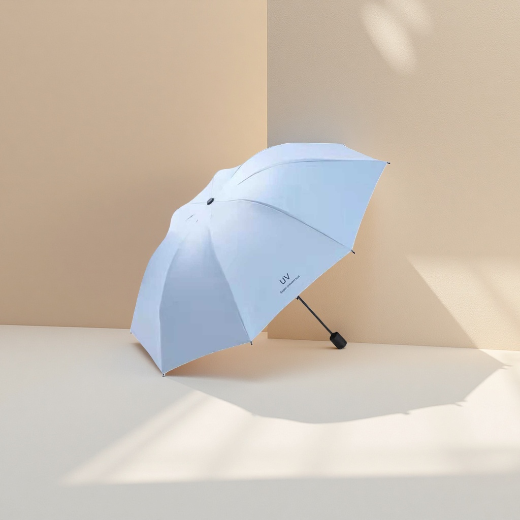 Light blue all-weather sun umbrella with UV protection UPF50+, foldable and portable Specification image