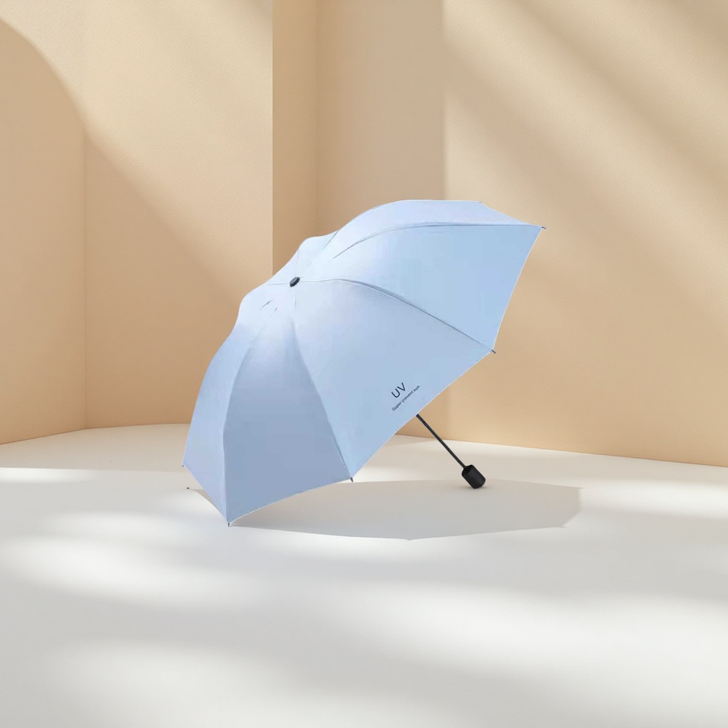 Light blue all-weather sun umbrella with UV protection UPF50+, foldable and portable Application Scenario