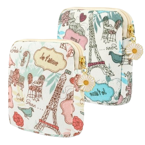 Amabro Sanitary napkin storage bags, 2 menstrual bags, cute sanitary napkin storage bags, tampon pads, menstrual bags, Ms. Daisy zipper, teenage girls, school travel, women's products (tower) Item Picture