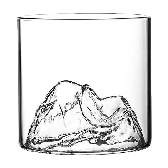 透明玻璃杯+冰山造型底座白底实物图