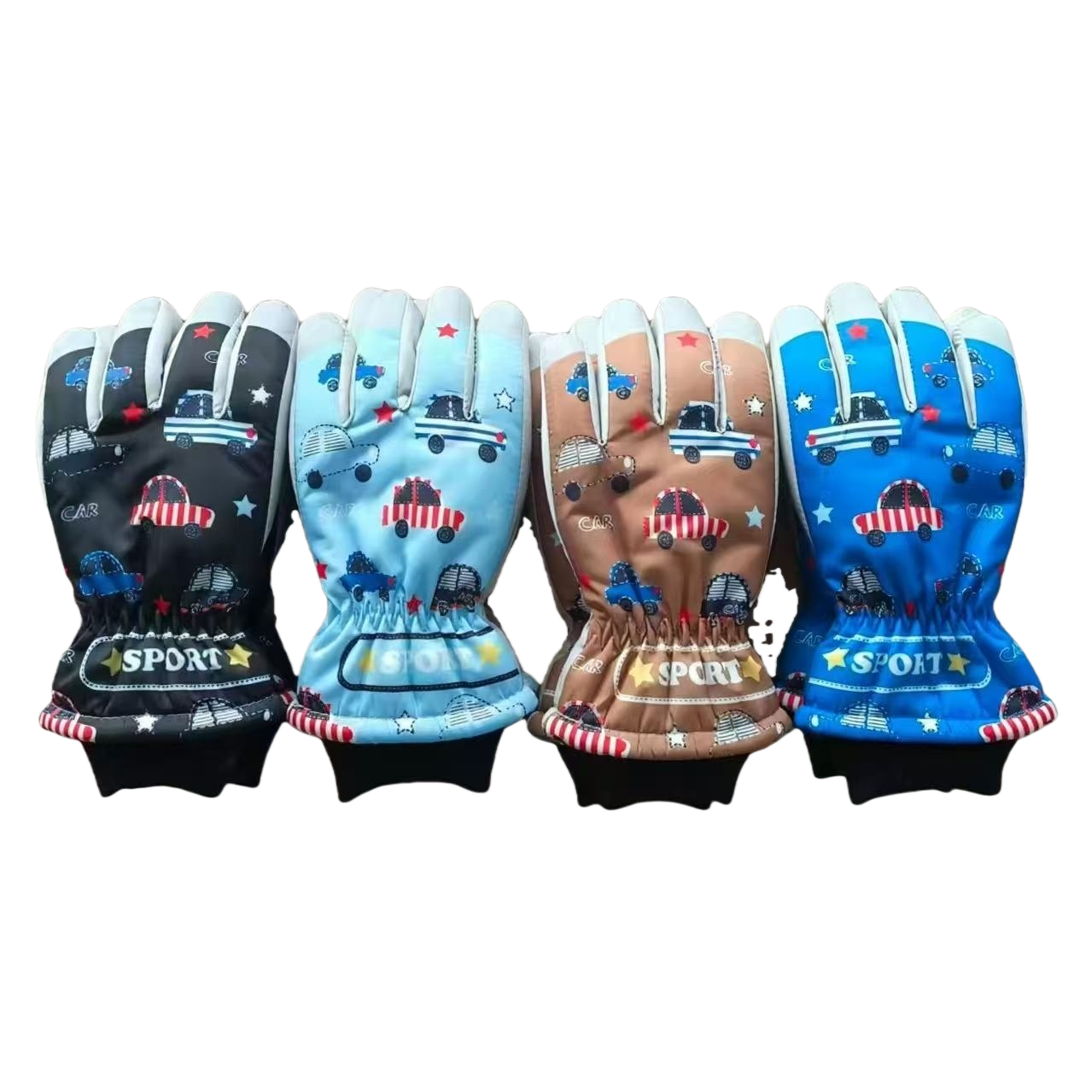 Cartoon car pattern warm gloves for both men and women, autumn and winter cold-proof cycling gloves Item Picture