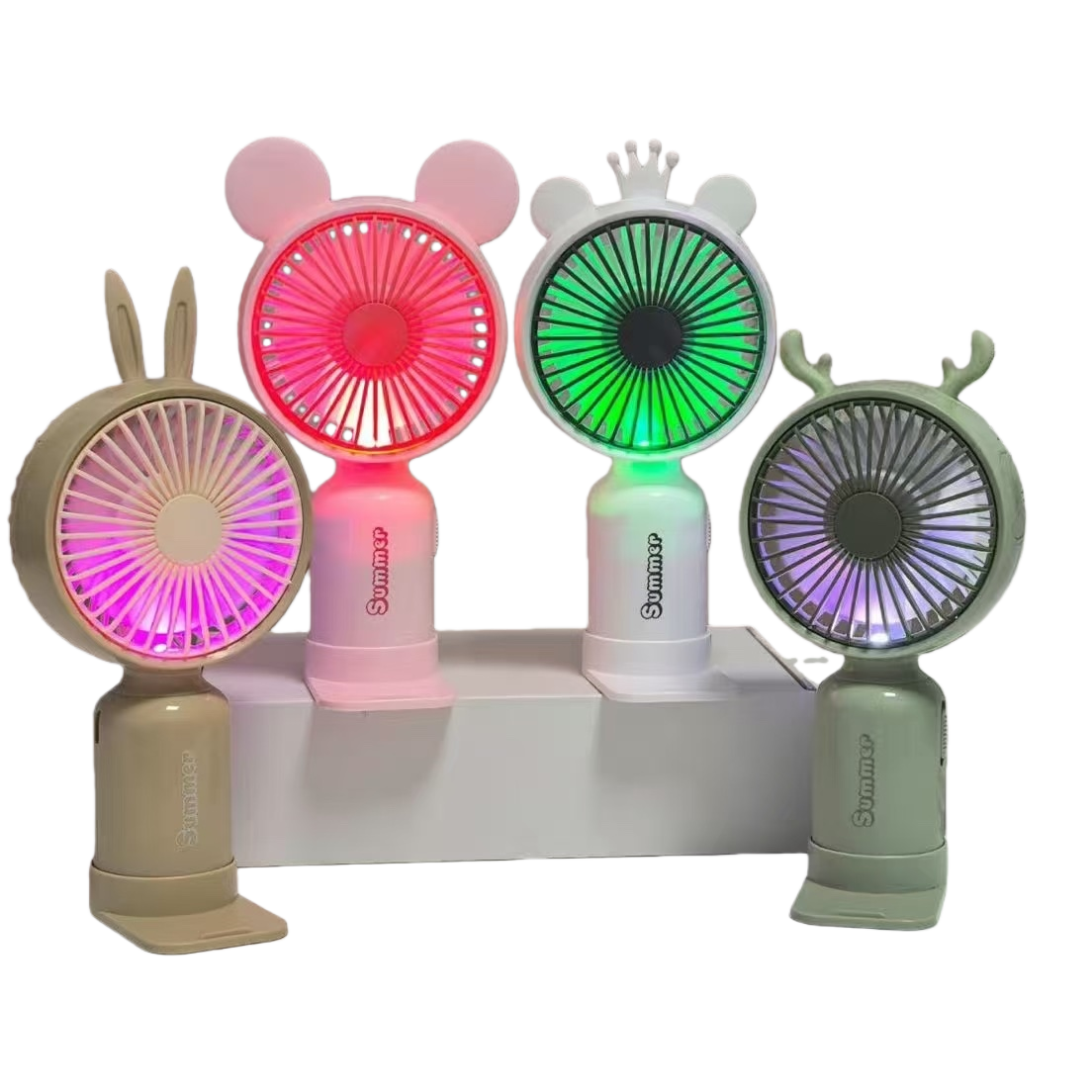 Colorful light mini fan body portable silent USB charging small fan Item Picture