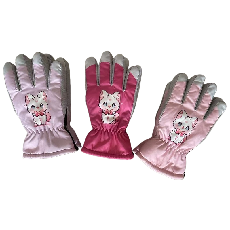 Pink cartoon cat pattern warm gloves Item Picture