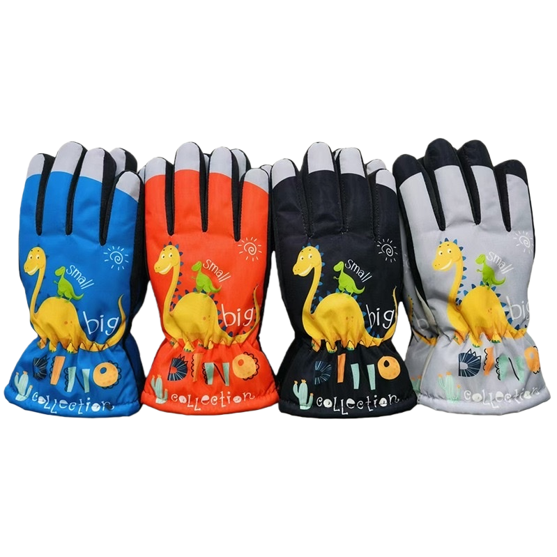 Children's dinosaur pattern gloves, warm and anti-slip cotton gloves, suitable for both boys and girls Item Picture