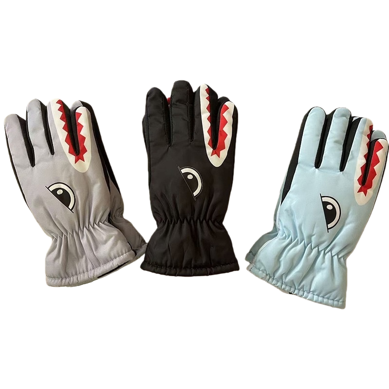 Cartoon shark-patterned warm gloves for both men and women, anti-slip and thickened for autumn and winter Item Picture