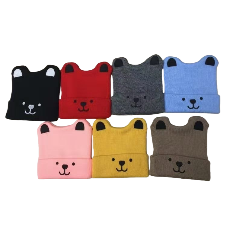 Cute bear face patterned knitted cap, warm woolen cap, winter children's cap Item Picture