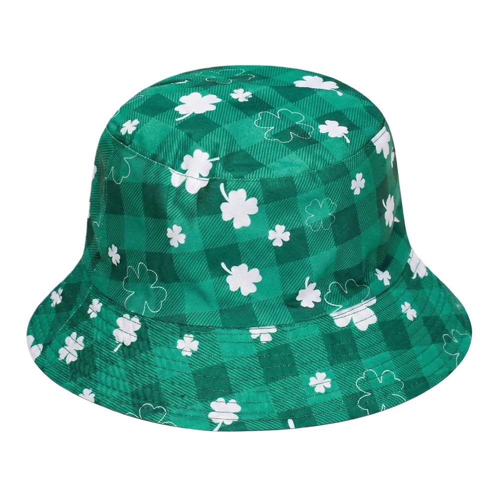 The green clover-patterned fisherman's hat is fashionable and versatile, providing sun protection and shade for both men and women Item Picture