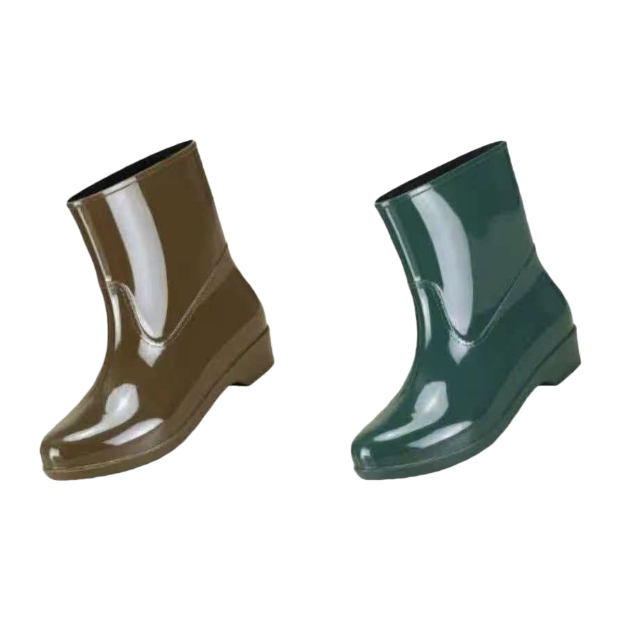 Brown and green two-color rain boots available, waterproof and anti-slip, spring and autumn outdoor rain boots for women Item Picture