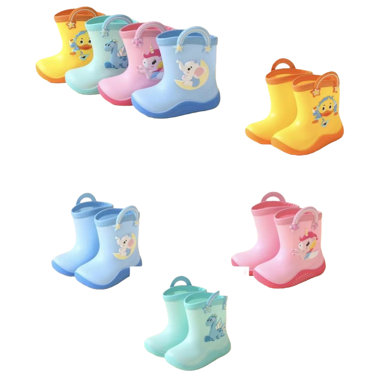 Cartoon pattern children's rain boots made of PVC material are lightweight and wear-resistant, specially designed for outdoor rainy days in kindergartens Item Picture