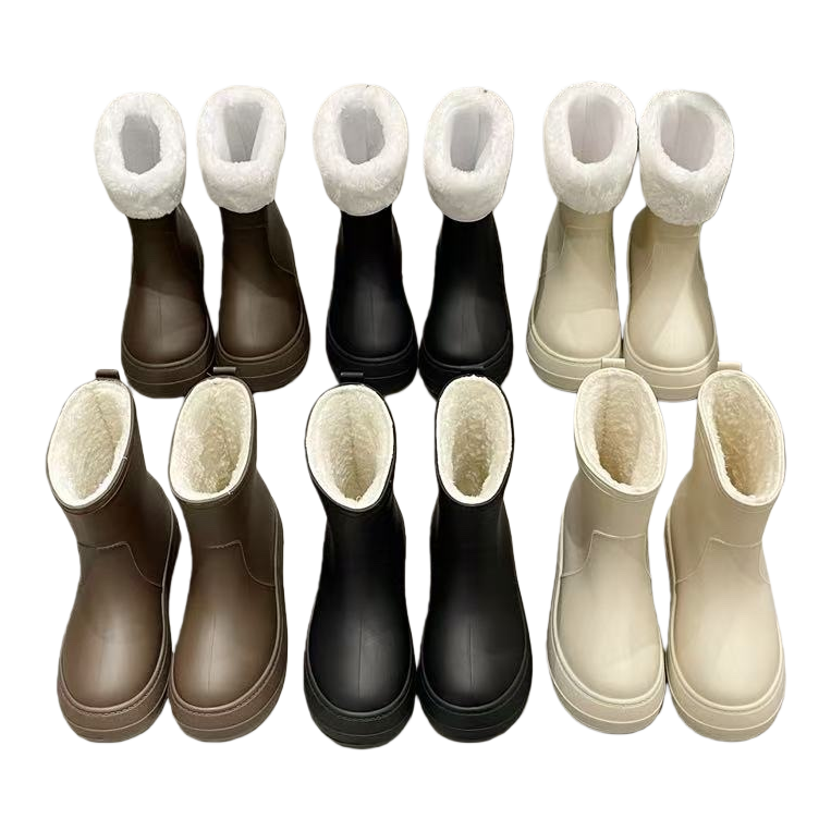 Thick-soled rain boots for women with fleece warmth in winter Item Picture