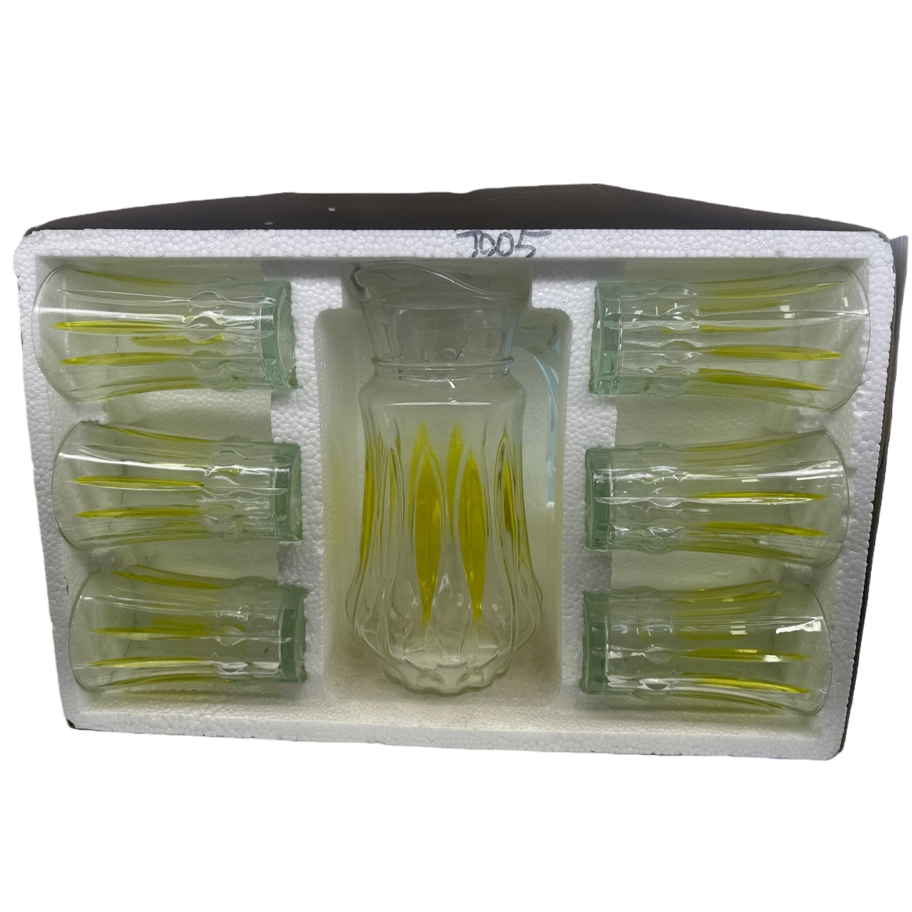 Glassware set: A combination of glass water bottles and cups Item Picture