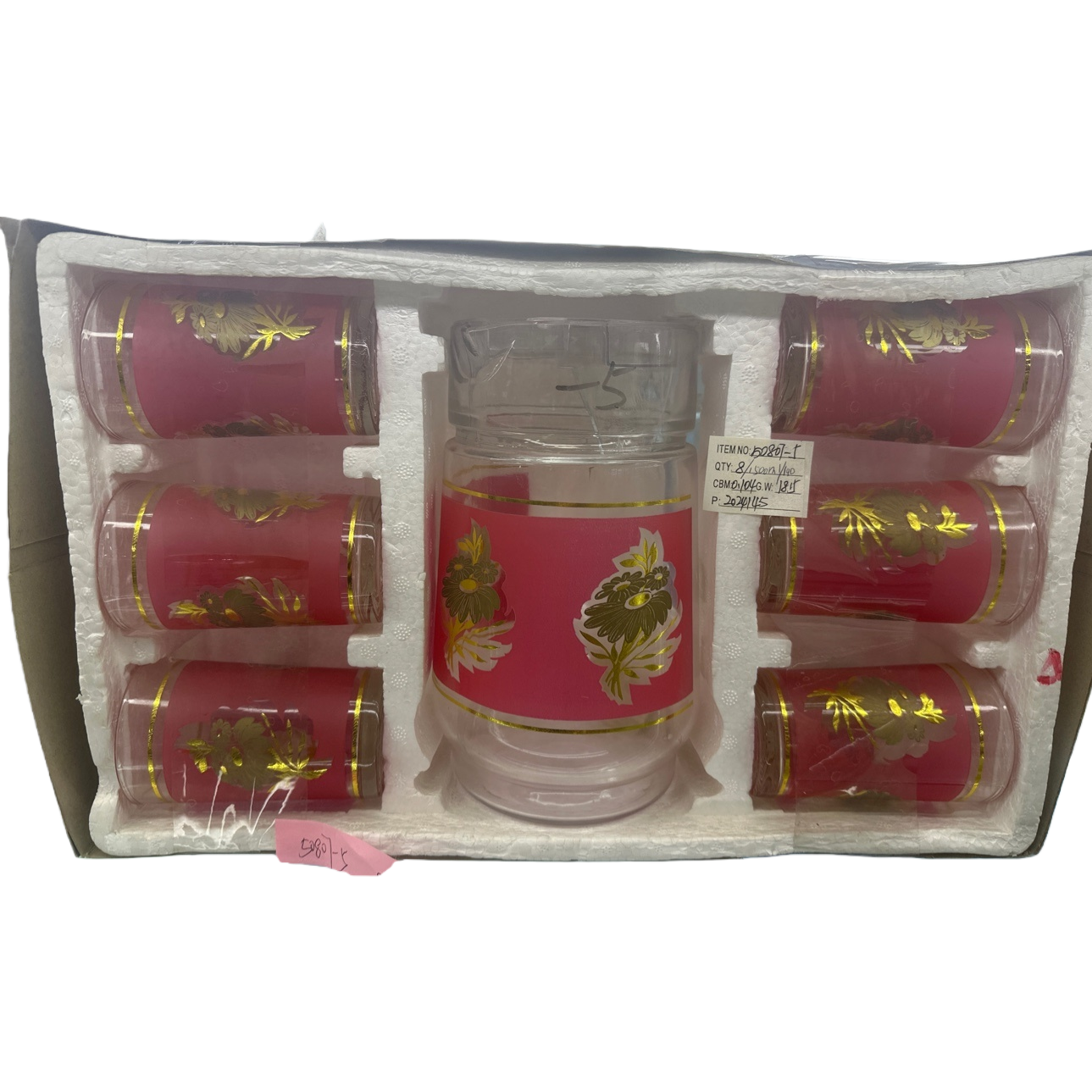 A set of 6 red floral-patterned glass cups, featuring high borosilicate heat-resistant tea and water cups Item Picture