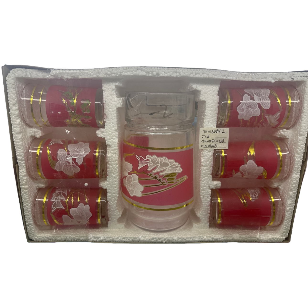 A set of 6 red floral-patterned high borosilicate glass cups for home and office use Item Picture