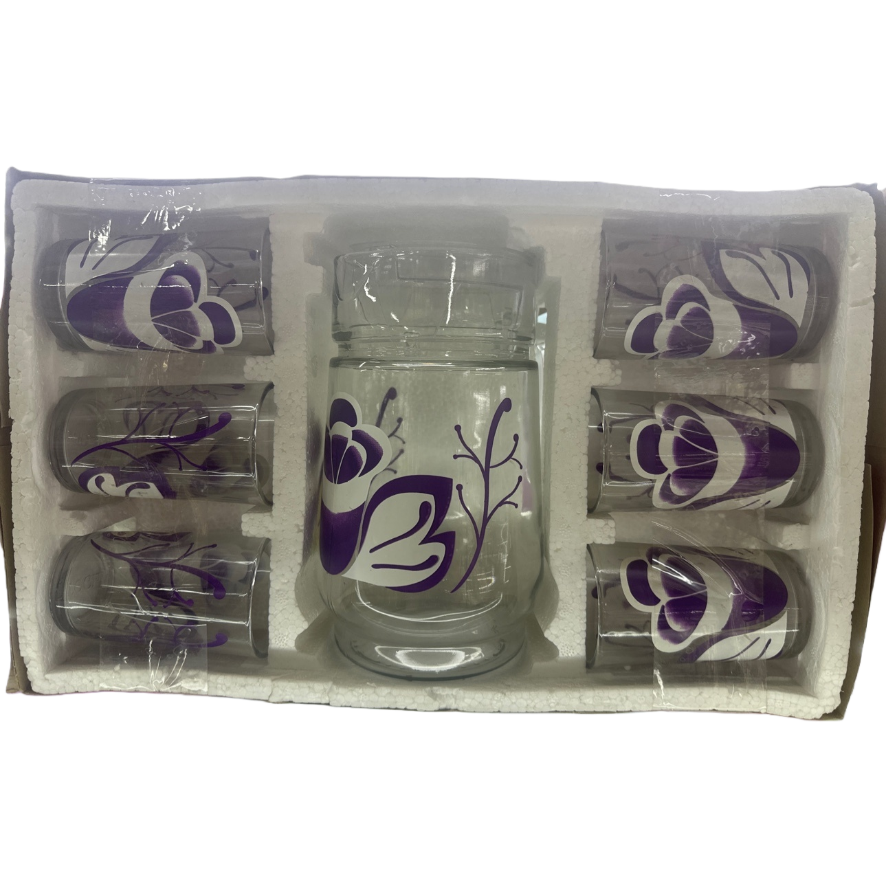 A set of 6 purple patterned glass cups, containing high borosilicate heat-resistant transparent water cups Item Picture