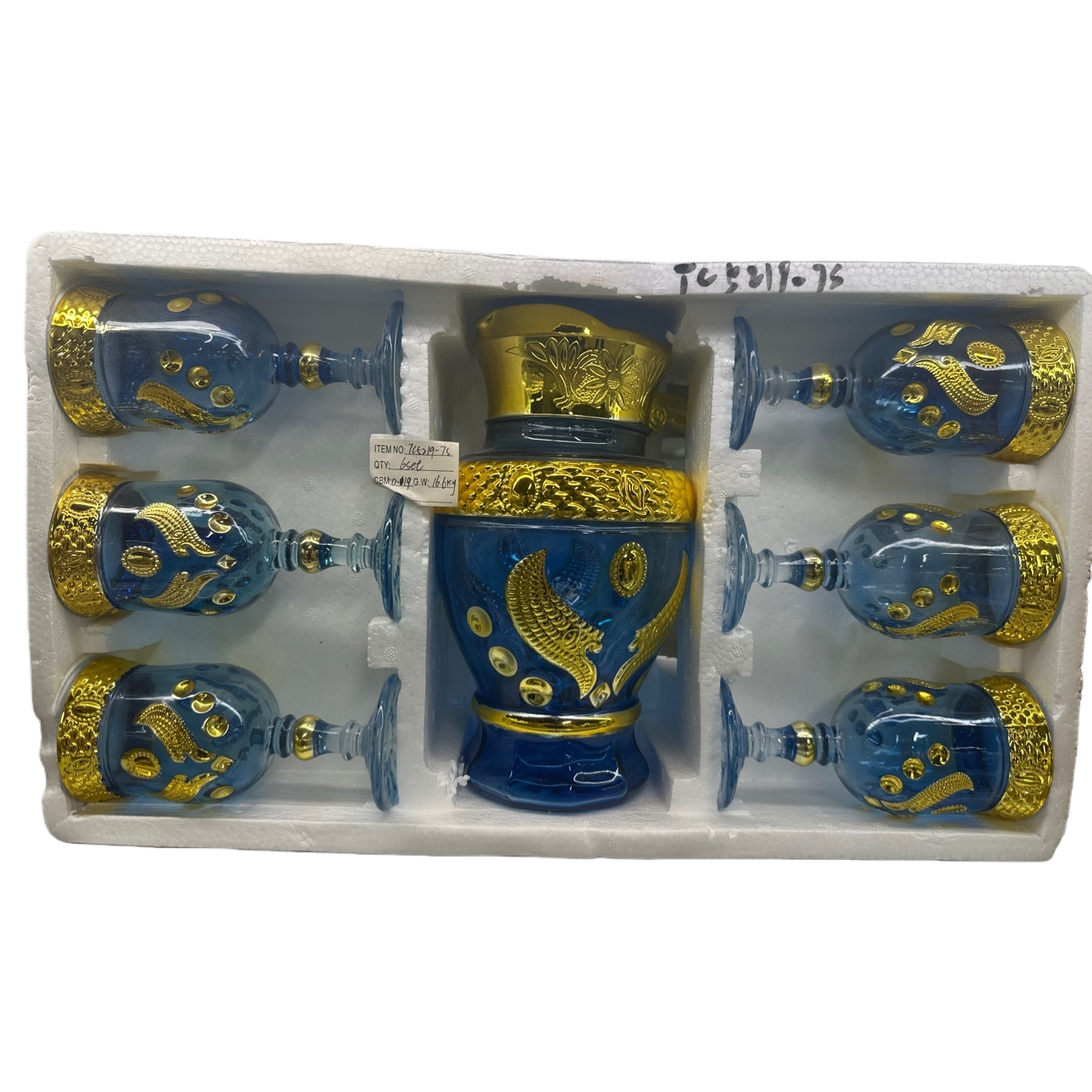 Blue and gold decorated glass wine set, highball glass decanter, wine divider, gift box Item Picture
