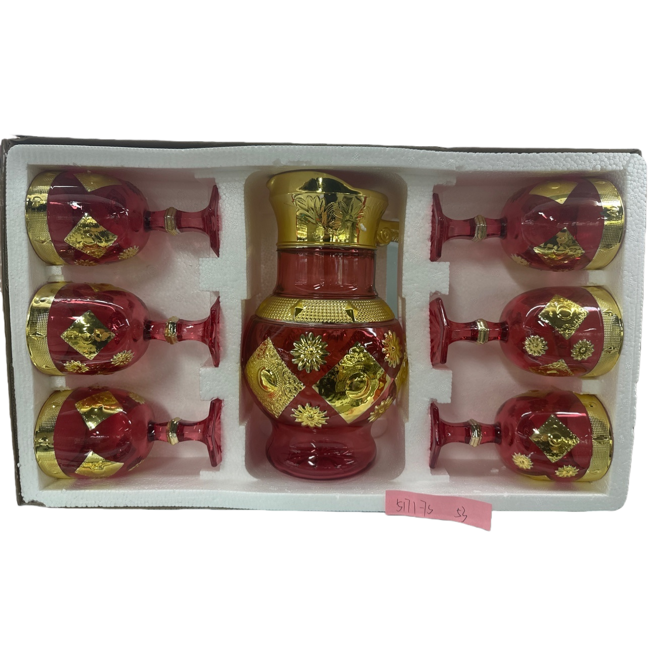 Red and gold decorated wine set, ceramic wine pot and wine glass gift box Item Picture