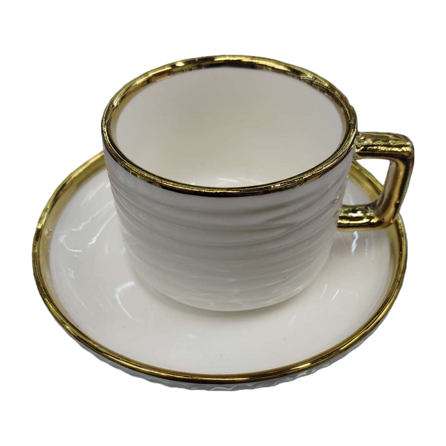 White tea cup and saucer set with golden borders Item Picture