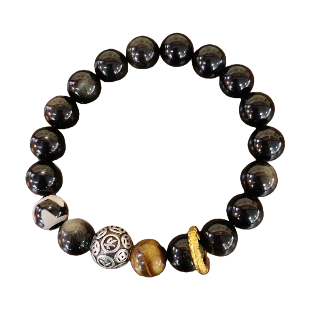 10mm natural silver obsidian bracelet, suitable for daily wear by both men and women Item Picture