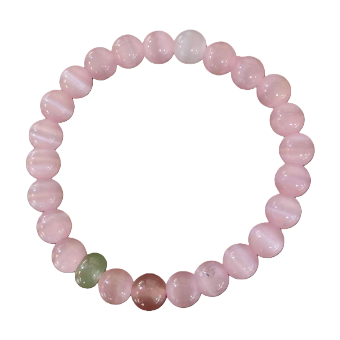 Pink cat's eye bead bracelet, a lady's round bead, exudes a light luxury and elegant daily outfit Item Picture