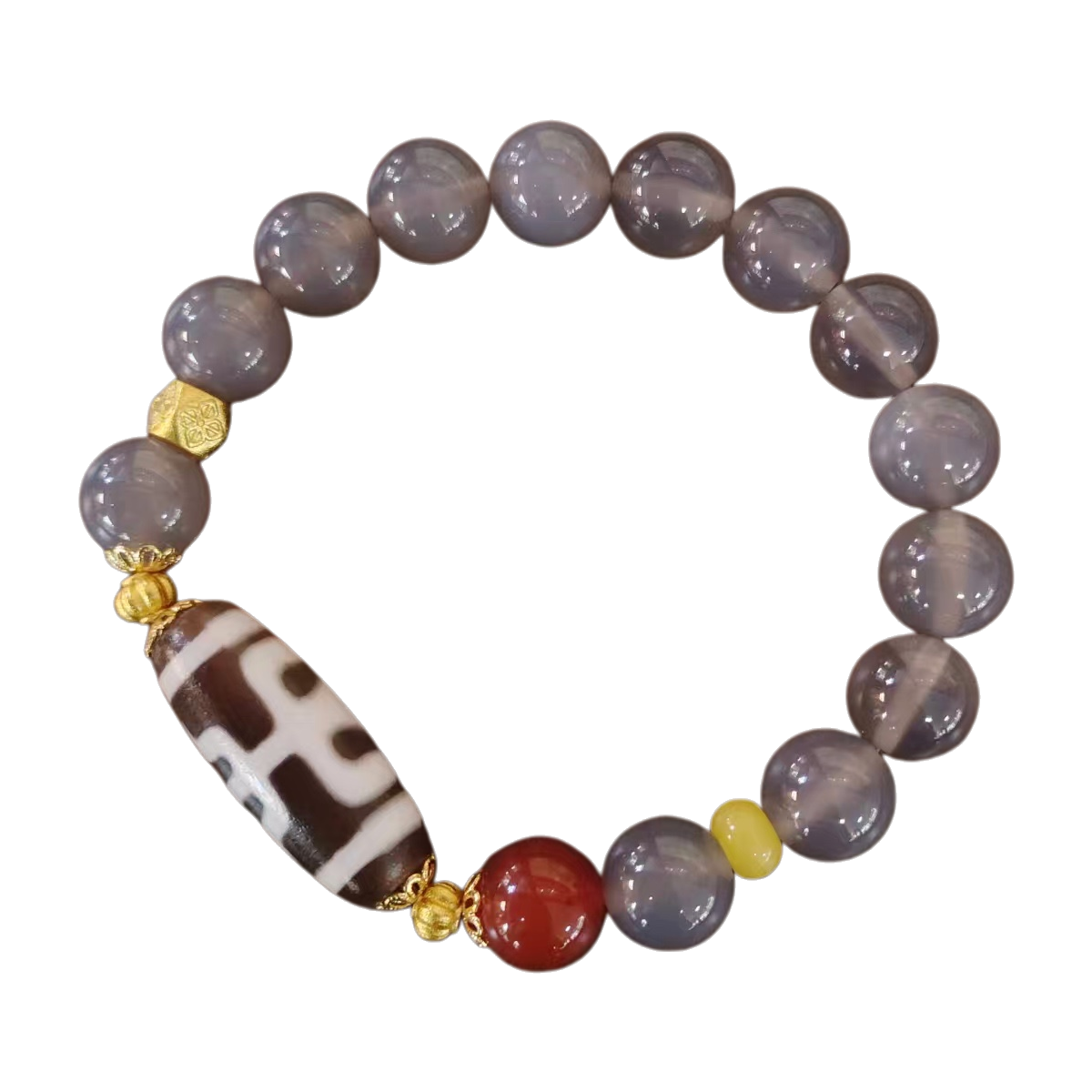 10mm smoke purple grey agate bracelet with large round beads, a new best-selling men's bracelet accessory for travel souvenirs Item Picture