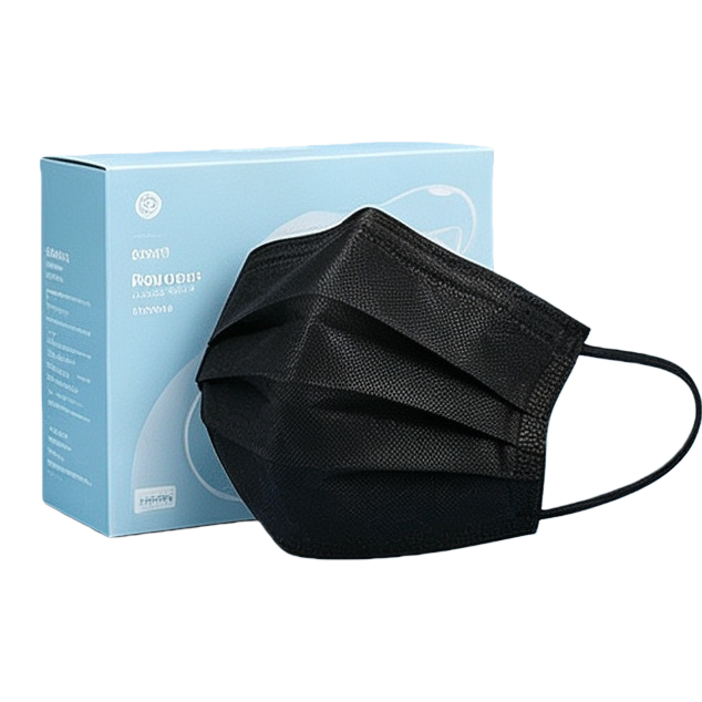 Black mask, three-layer protection, breathable and comfortable, daily medical surgical mask Item Picture