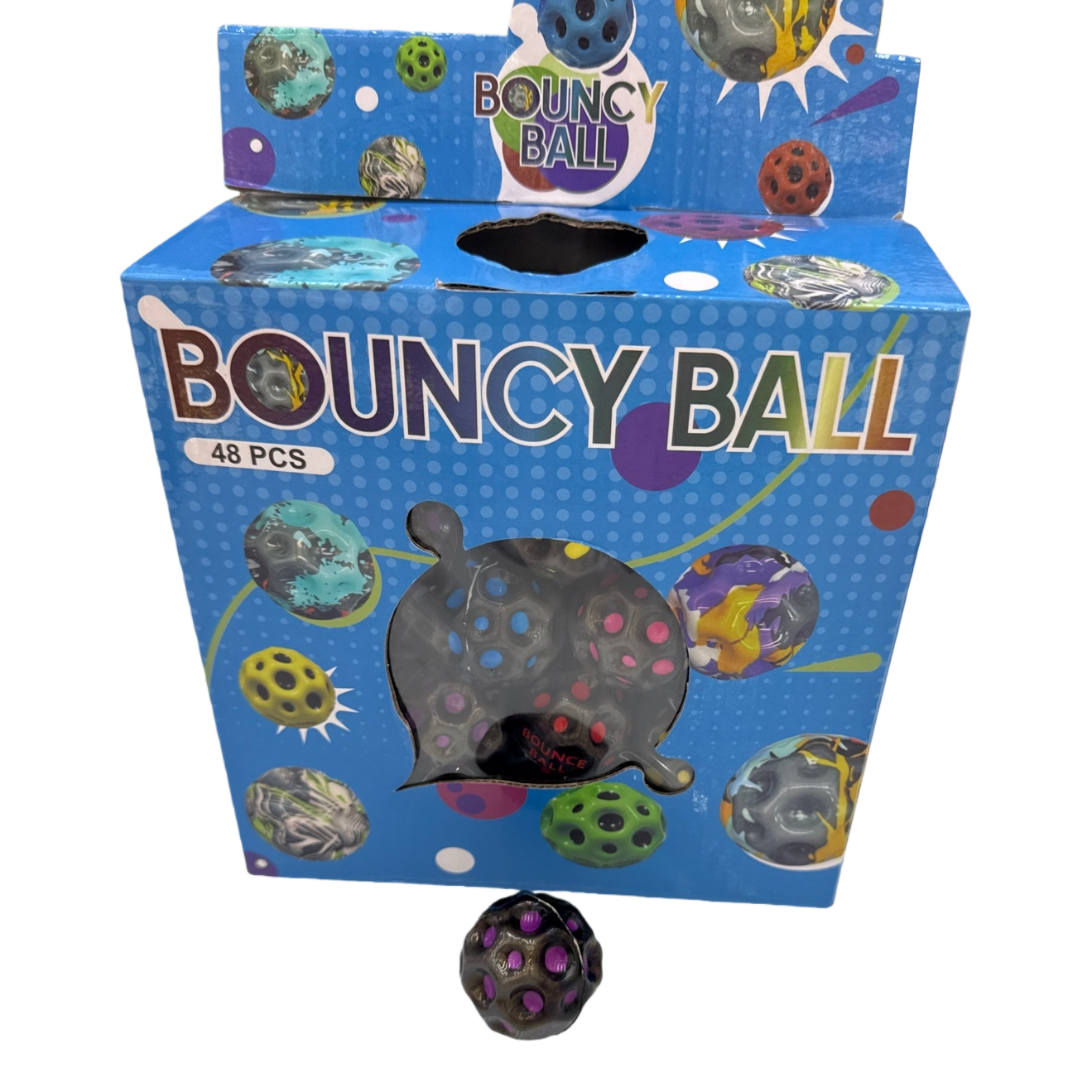 The colorful bouncy ball set includes a bouncy ball packaging box with multiple colors to choose from. It is a high-elasticity, shock-resistant children's educational toy Item Picture