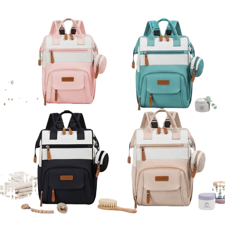 Baby and maternal products storage bag, four-color double-shoulder baby backpack, pink, blue, black, beige multi-bag design Item Picture