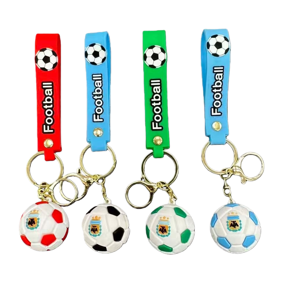 Football-themed keychain, metallic texture mini spherical pendant, fashionable sporty style portable accessory Item Picture