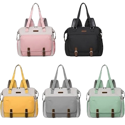 Multi-color backpacks in pink, black, yellow, gray and green Item Picture