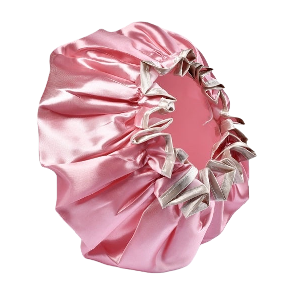 Pink silk-textured shower cap, smooth, skin-friendly, anti-slip, absorbent and quick-drying shower cap Item Picture
