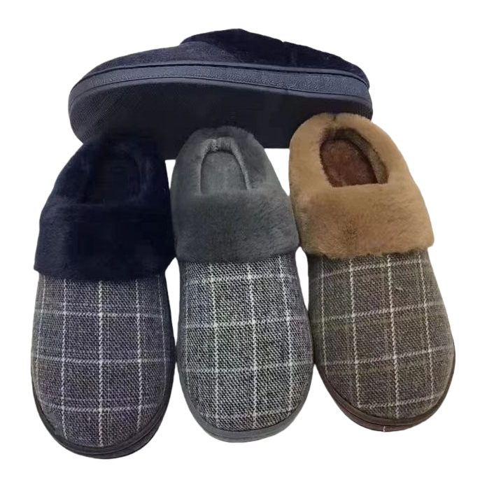 Plush checkered slippers for women in winter, thickened and warm indoor home cotton slippers Item Picture