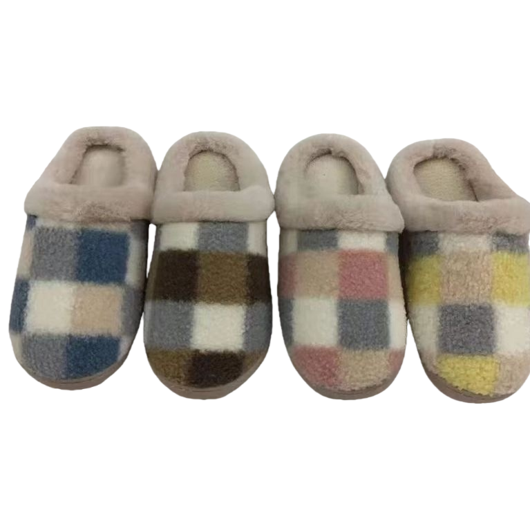 Checked pattern home cotton slippers for both men and women, comfortable and anti-slip indoor slippers Item Picture