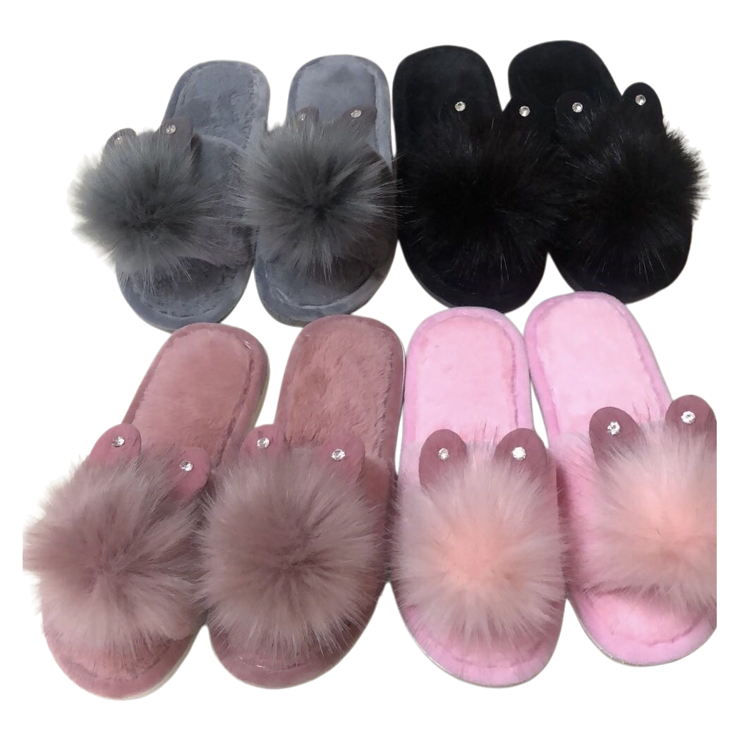 Women's plush slippers with added fleece and thickened interior cotton slippers for home warmth Item Picture