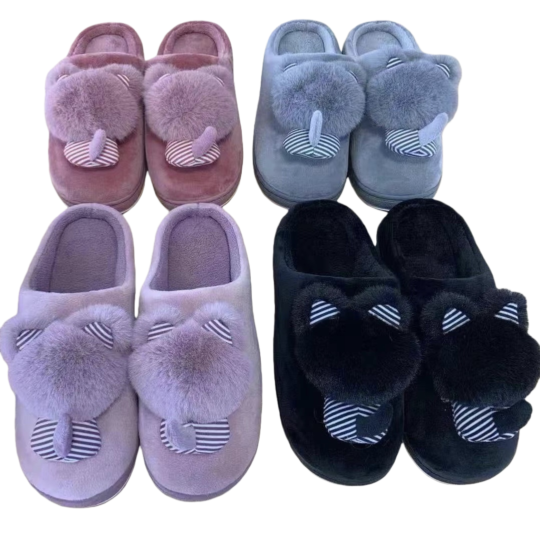 Plush cat-ear slippers for women to keep warm and cute at home. Fluffy indoor cotton slippers Item Picture