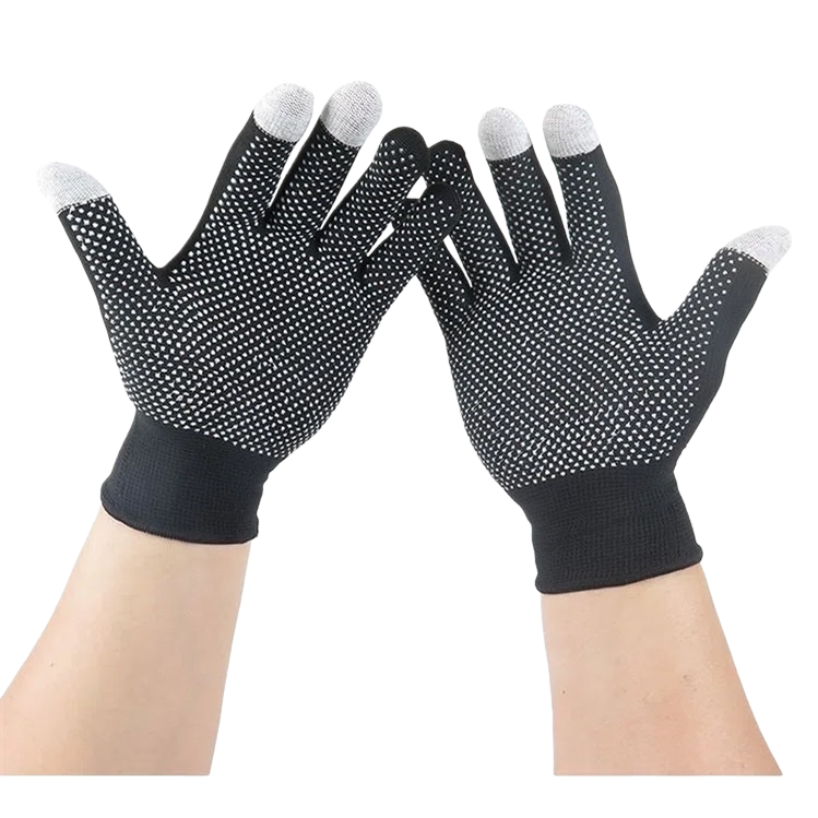 Anti-slip and wear-resistant black dot-patterned gloves, breathable cotton thickened fingertip work gloves for both men and women Item Picture