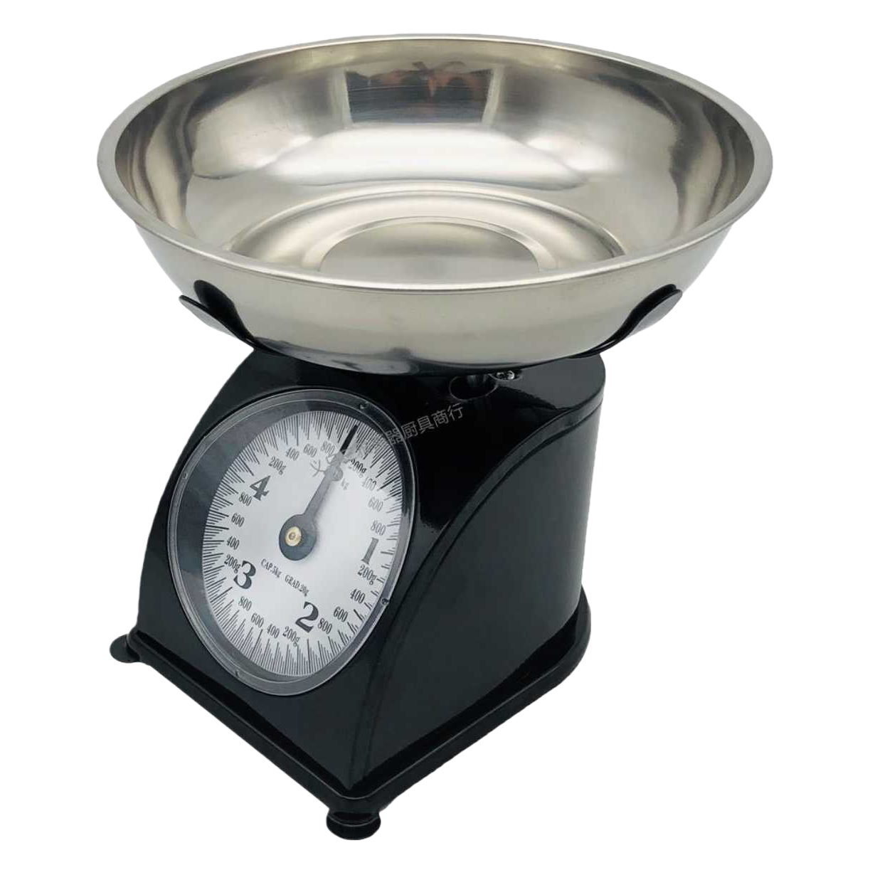 The old-fashioned mechanical scale for kitchen baking weighing has a stable and durable cast iron base Item Picture