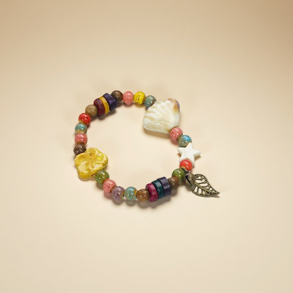 Colorful bead bracelet, natural stone bead woven bracelet for women, 18cm adjustable