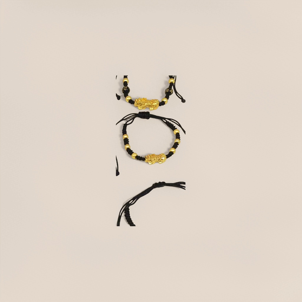 Golden PI Xiu bracelet, a fashionable and wealth-attracting accessory, exquisitely woven from alloy Specification image