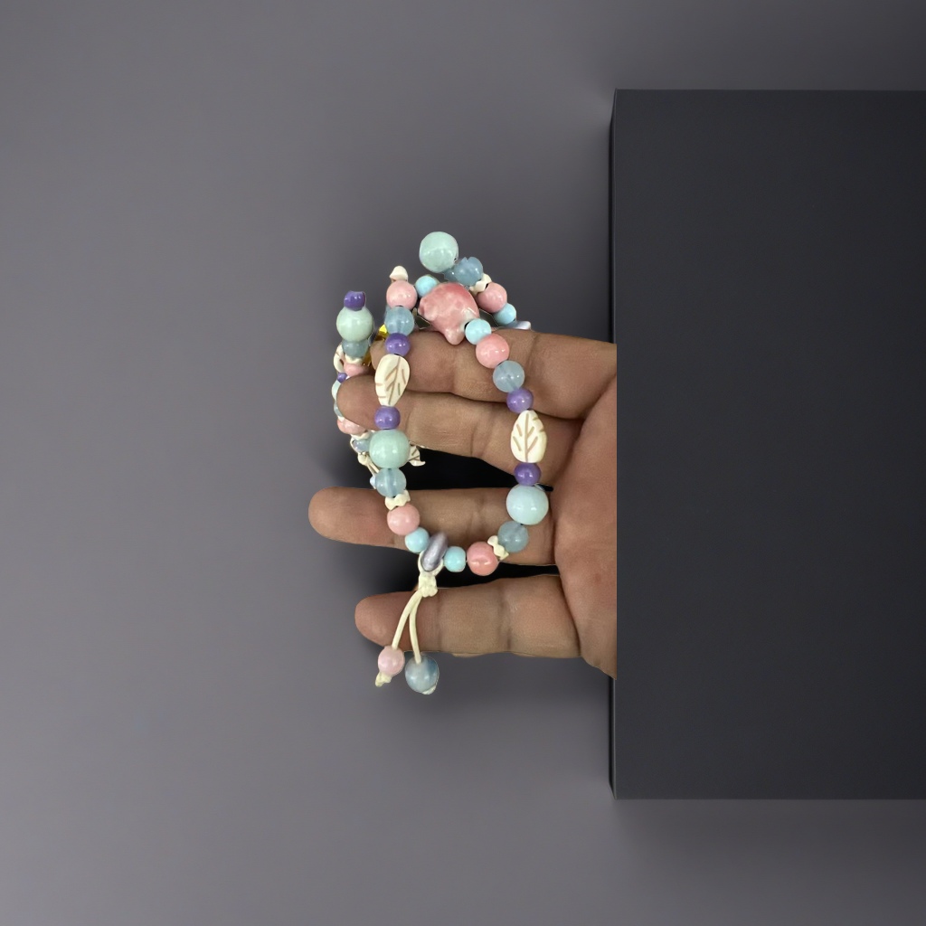 Colorful bead bracelet, natural stone bead woven style, 18cm adjustable for daily wear Application Scenario